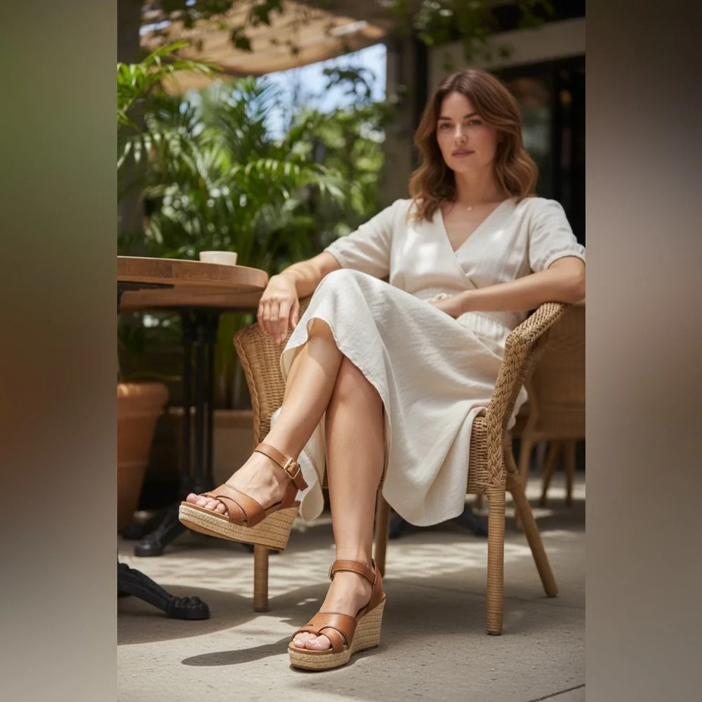 UGG Cloverdale Leather Espadrille Wedge Sandals
